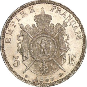 Pièce de 5 francs en argent massif Napoléon III