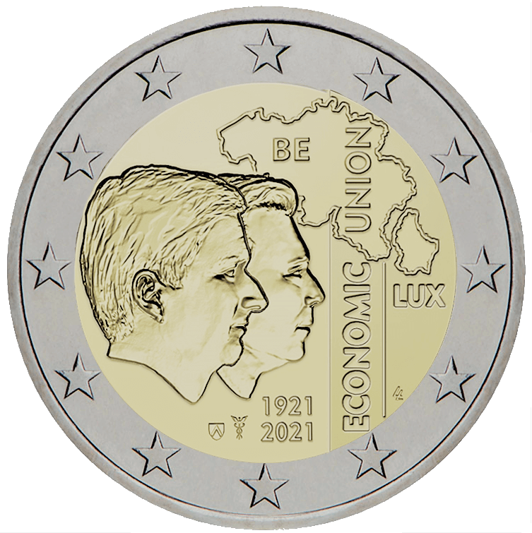 2 euros commemorative belgique luxembourg union economique 2021