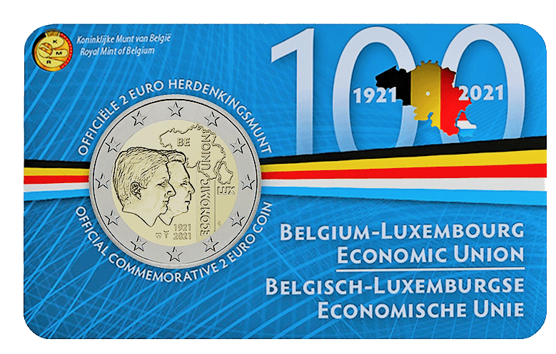 2 euro herdenkingsmunt België Luxemburg economische unie 2021