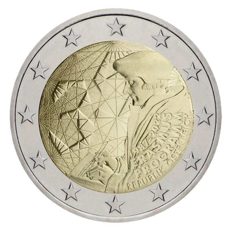 2 euros commémorative Erasme Erasmus Autriche 2022