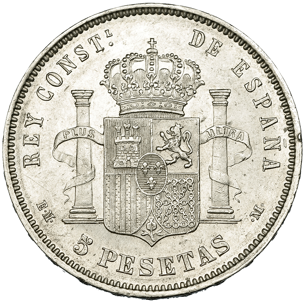 5 pesetas Alfonso XII jeune en argent massif-2