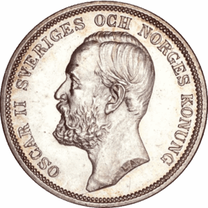 2 couronnes Oscar II en argent - Roi de Suède et de Norvège