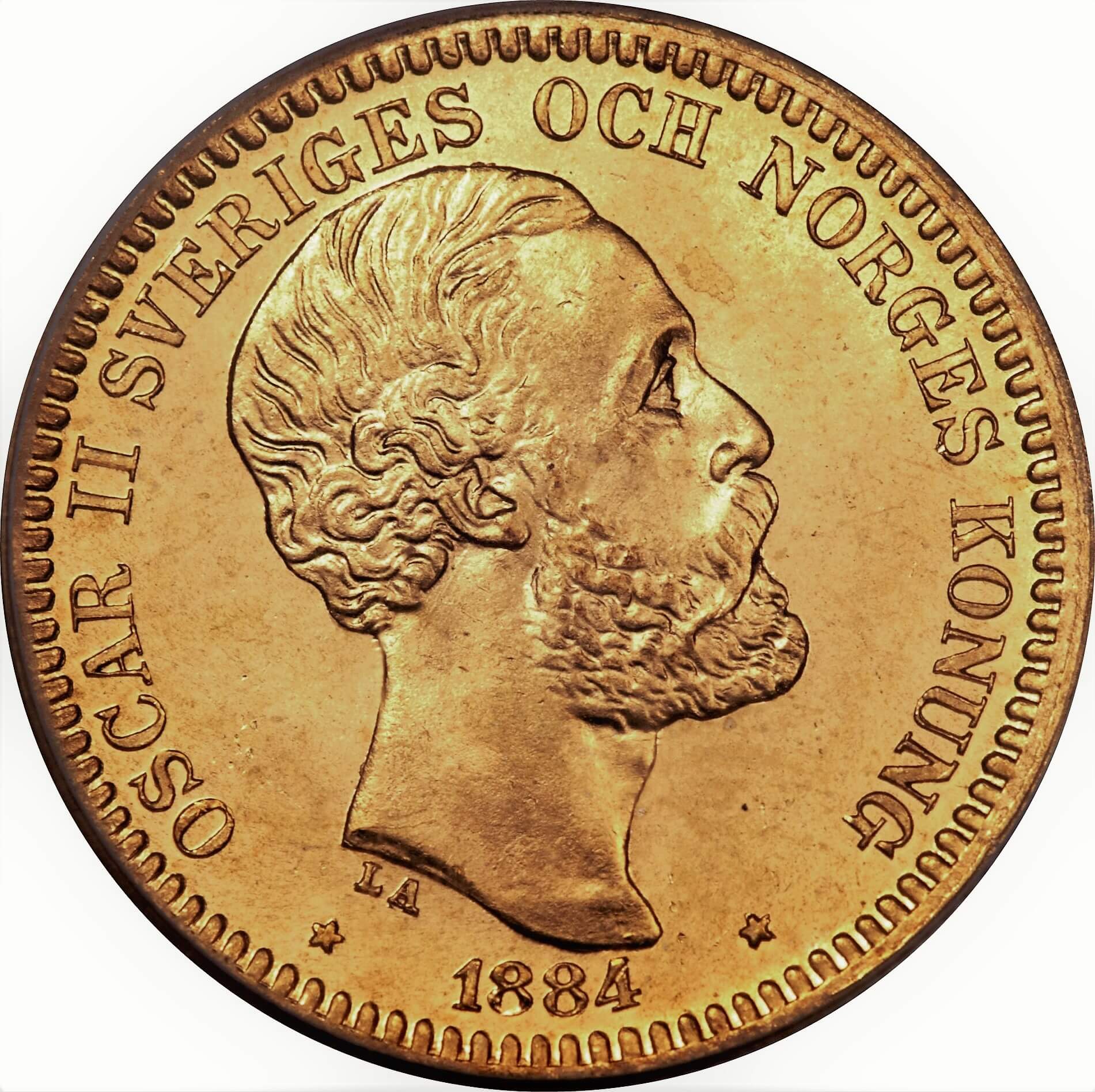 20 couronnes Oscar II en or – Roi de Suède et de Norvège