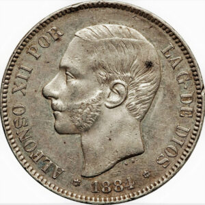 5 pesetas Alfonso XII rouflaquettes en argent massif