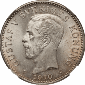 2 couronnes Gustave V en argent - roi de Suède