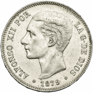 5 pesetas Alfonso XII jeune en argent massif