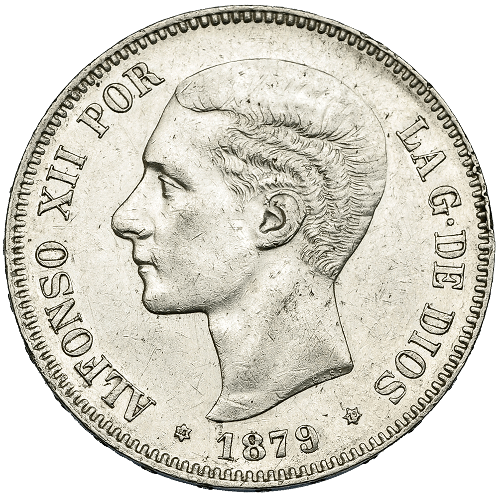 5 pesetas Alfonso XII in massief zilver