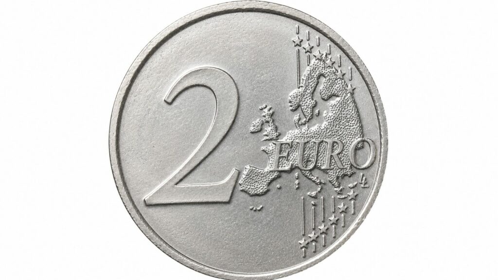 Pièce de 2 euros monométallique frappée dans un seul métal au lieu d'être bicolore